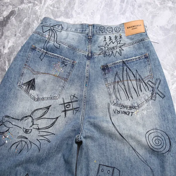 Design Custom Embroidered Graphic Jeans Blue - 5