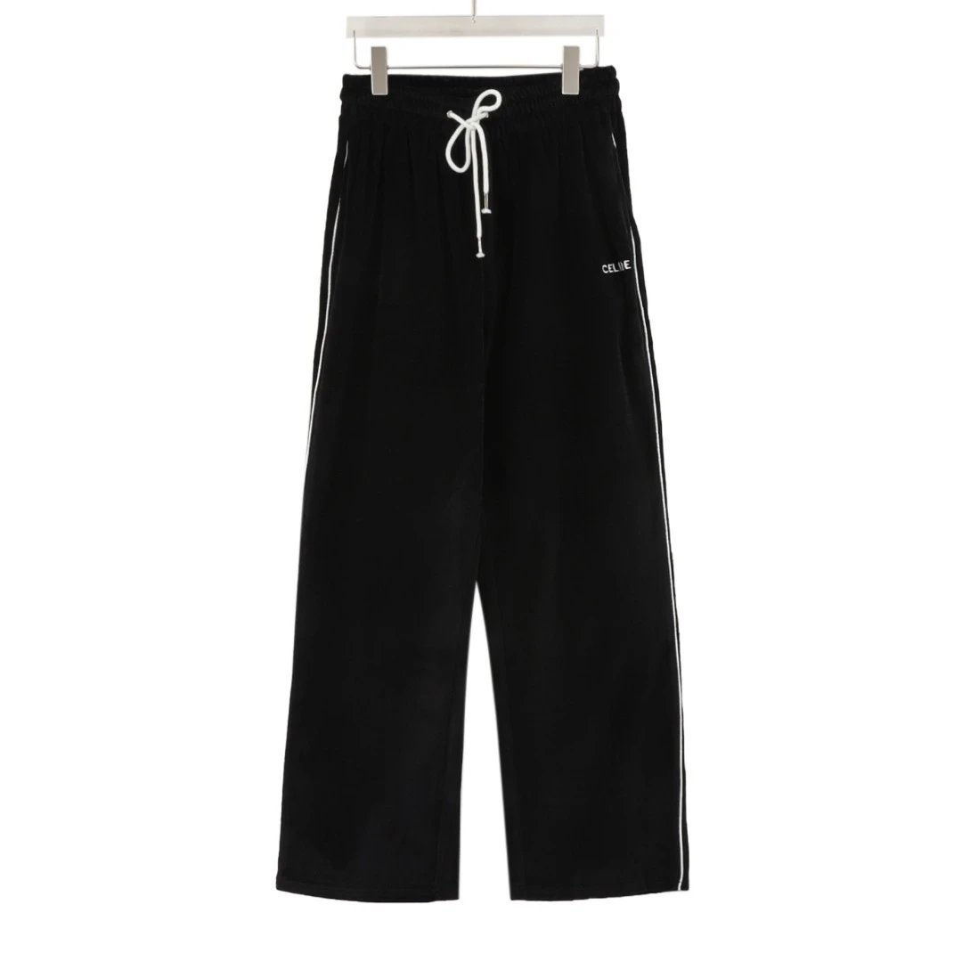 Celine Silk Satin Drawstring Wide-Leg Pants Black - 8
