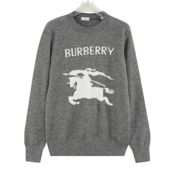 Burberry Equestrian Knight Logo Knit Sweater Gray - 1