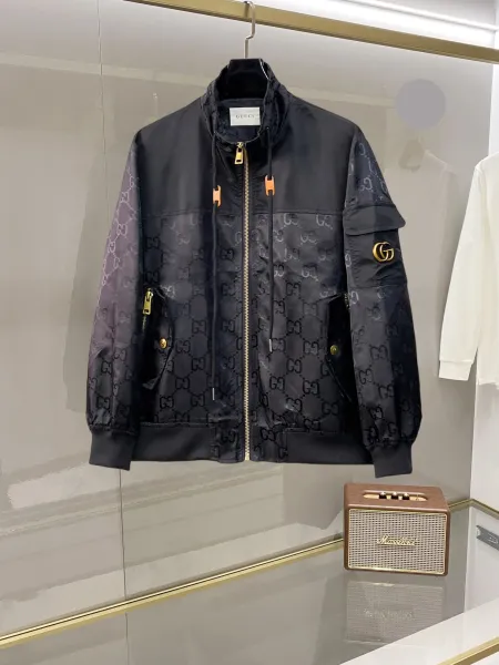 Gucci GG Monogram Hooded Bomber Jacket Black Outerwear Jacket - 1
