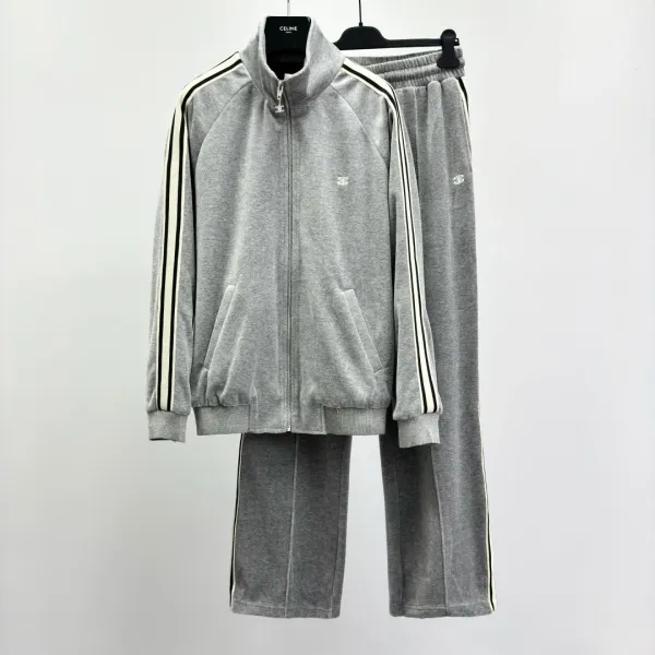 Celine Track Jacket Gray with Stripe Detail Outerwear - 4