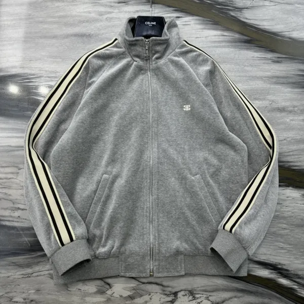 Celine Track Jacket Gray with Stripe Detail Outerwear - 6