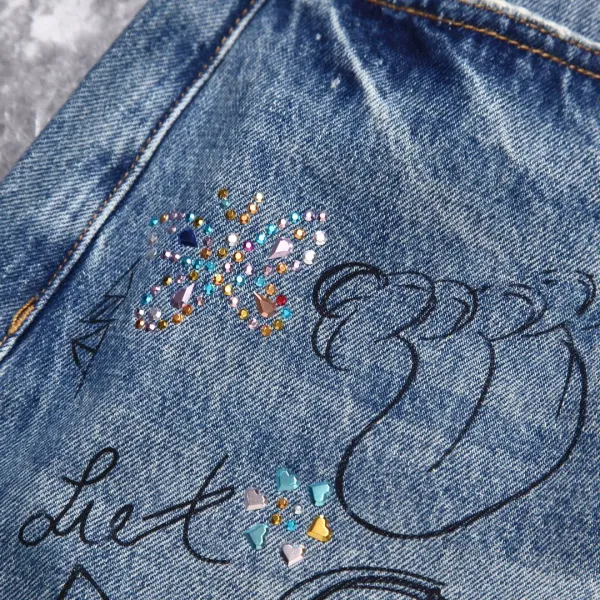 Design Custom Embroidered Graphic Jeans Blue - 6