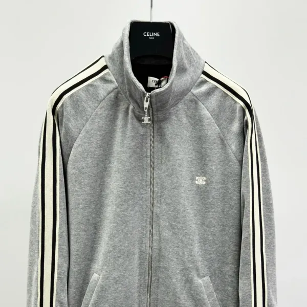 Celine Track Jacket Gray with Stripe Detail Outerwear - 5