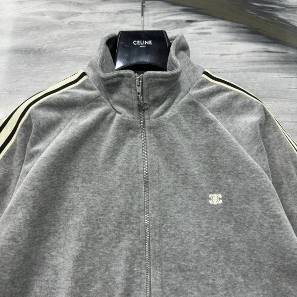 Celine Track Jacket Gray with Stripe Detail Outerwear - 7