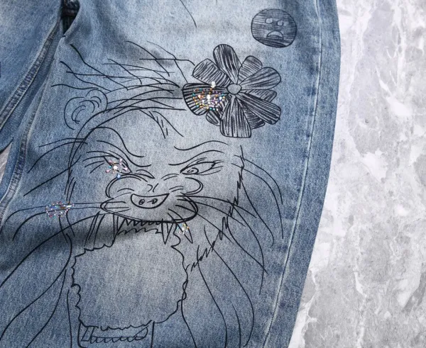 Design Custom Embroidered Graphic Jeans Blue - 7
