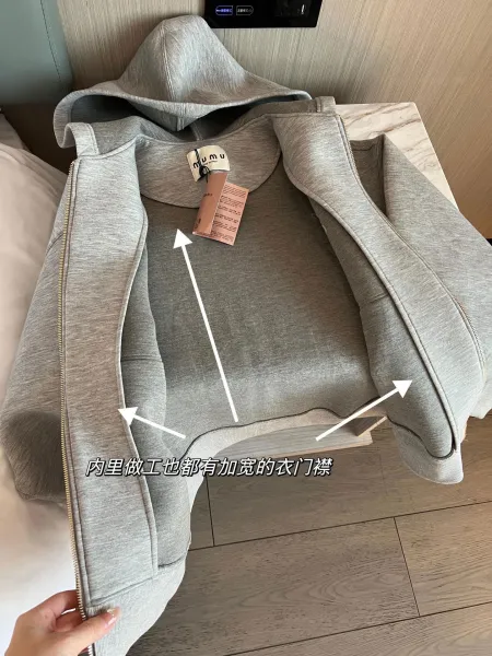 Miu Miu Embroidered Zip-Up Hoodie Gray - 8