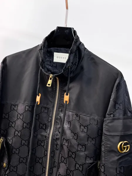 Gucci GG Monogram Hooded Bomber Jacket Black Outerwear Jacket - 5