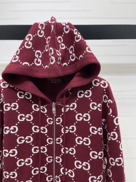 Gucci GG Pattern Lined Hoodie Burgundy - 13