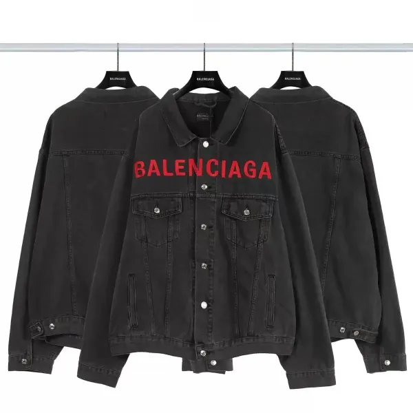Balenciaga Logo Print Black Denim Jacket - 1