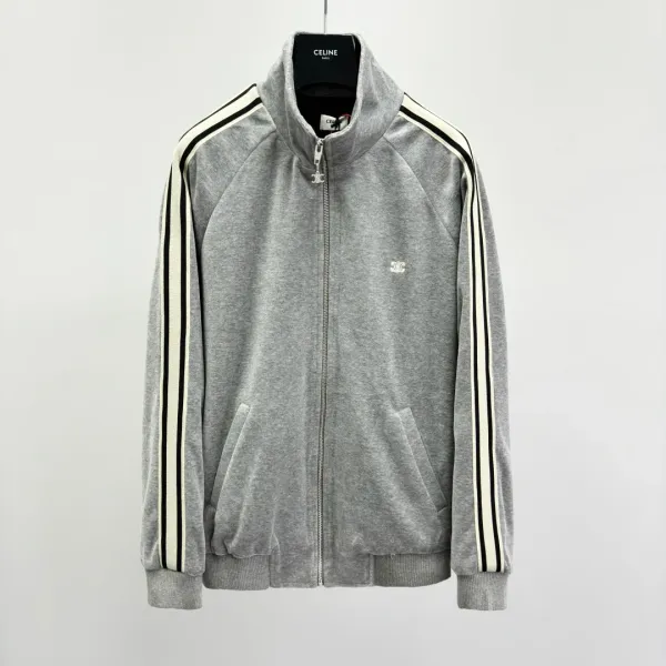 Celine Track Jacket Gray with Stripe Detail Outerwear - 1