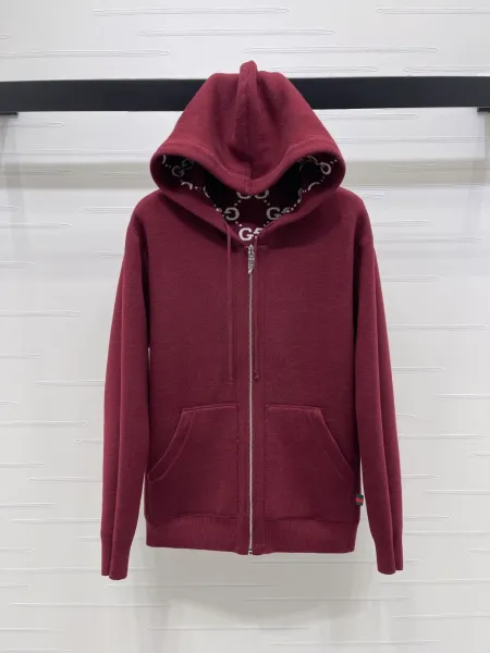 Gucci GG Pattern Lined Hoodie Burgundy - 12