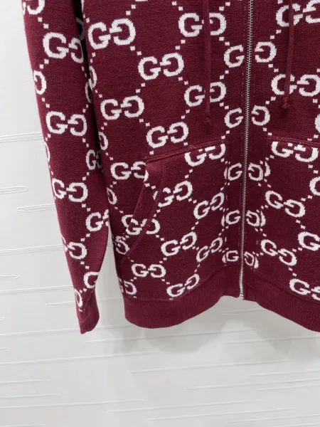 Gucci GG Pattern Lined Hoodie Burgundy - 15