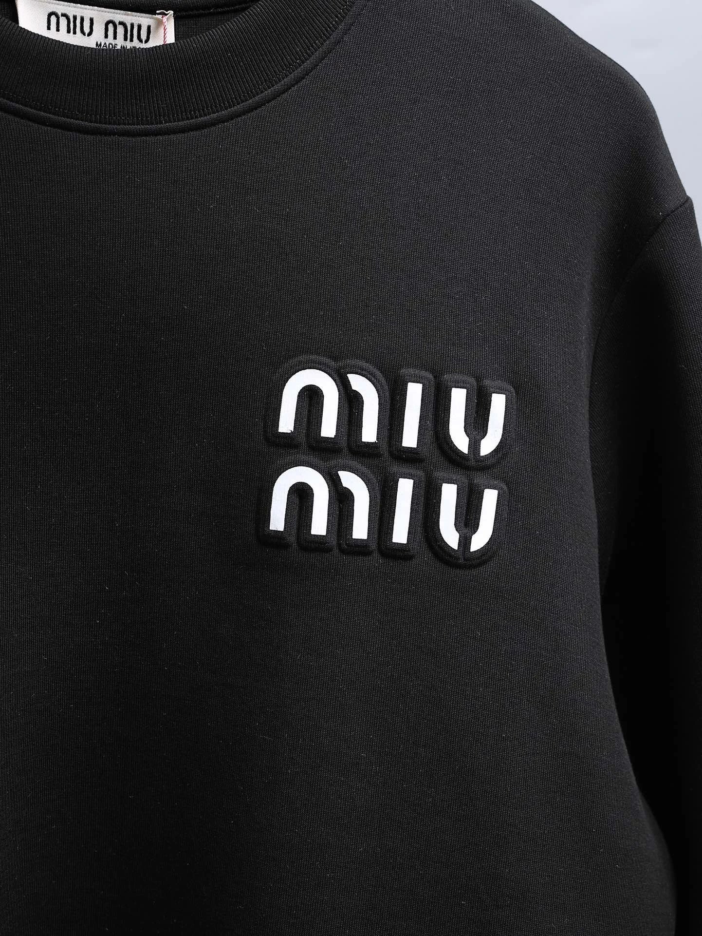 Miu Miu Logo-Embellished Black Sweatshirt with Stripe Sleeves Hoodie - 13