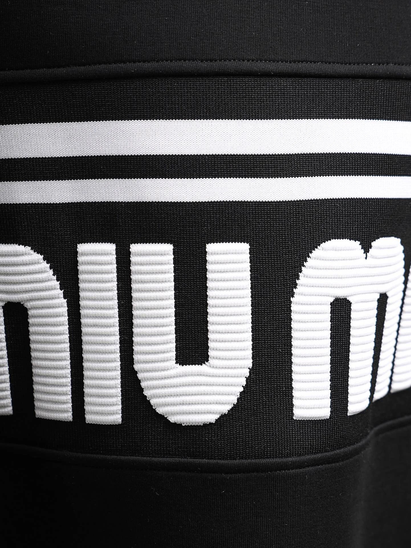 Miu Miu Logo-Embellished Black Sweatshirt with Stripe Sleeves Hoodie - 8