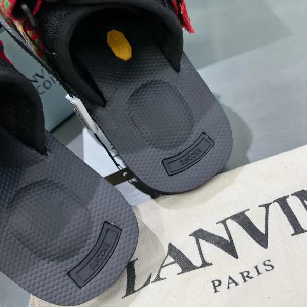 Lanvin Suicote Multicolor Chevron-Print Platform Slide Sandals Slippers - 6