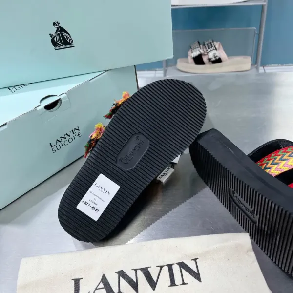 Lanvin Suicote Multicolor Chevron-Print Platform Slide Sandals Slippers - 7