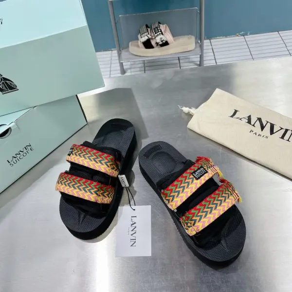 Lanvin Suicote Multicolor Chevron-Print Platform Slide Sandals Slippers - 5