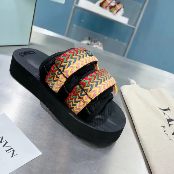 Lanvin Suicote Multicolor Chevron-Print Platform Slide Sandals Slippers - 3