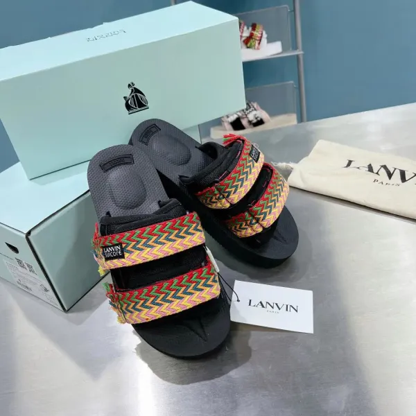 Lanvin Suicote Multicolor Chevron-Print Platform Slide Sandals Slippers - 2