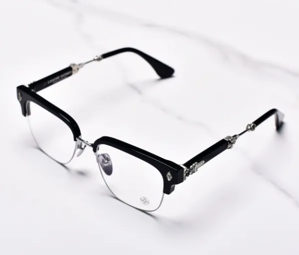Chrome Hearts Black Acetate Optical Glasses with Silver Hardware - 1