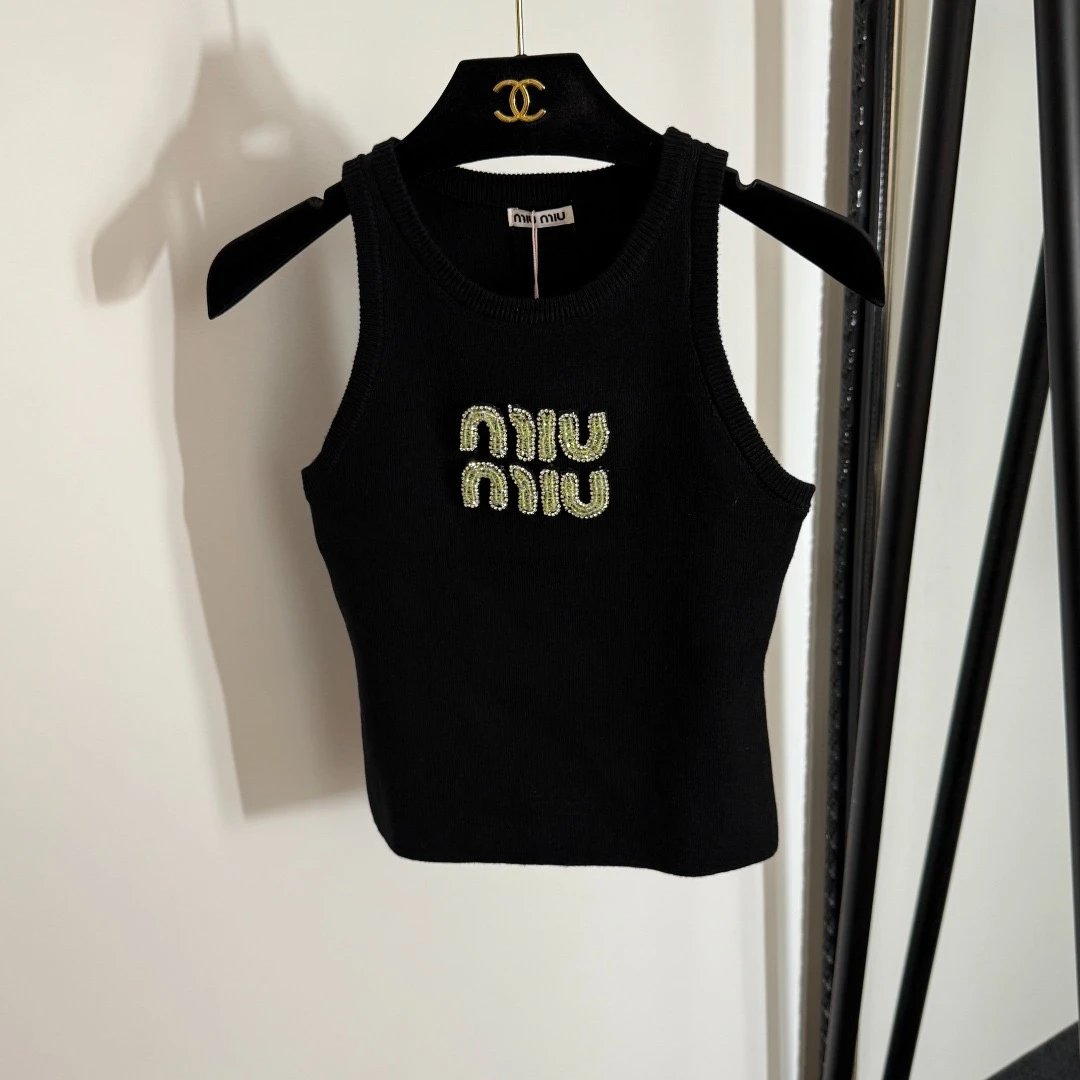 Miu Miu Beaded Logo Knit Tank 