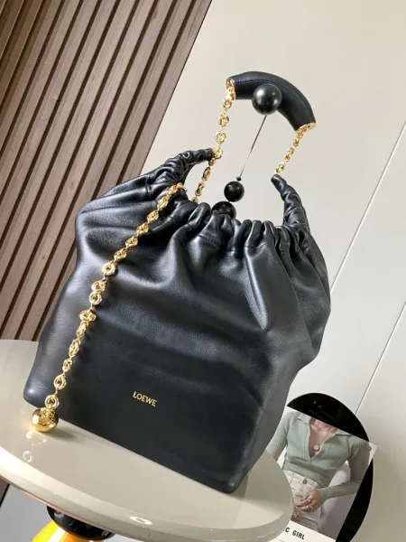 Loewe Chain Bucket Bag Mustard Yellow Leather Handbags - 2