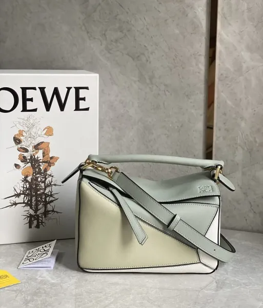 Loewe Puzzle Bag Mint Green and White Leather Shoulder Bag - 1
