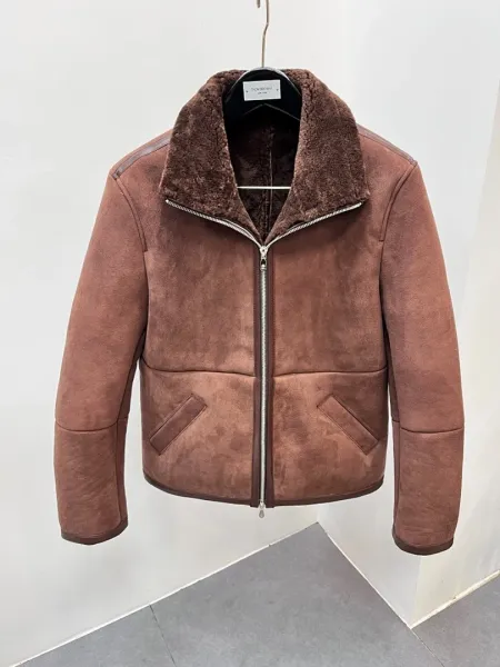 Thom Browne Shearling-Lined Suede Aviator Jacket Brown Outerwear Jacket - 1