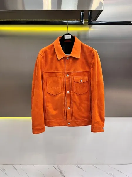 Design Suede Trucker Jacket Orange Outerwear - 1
