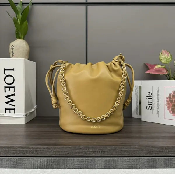 Loewe Chain Bucket Bag Mustard Yellow Leather Handbags - 1