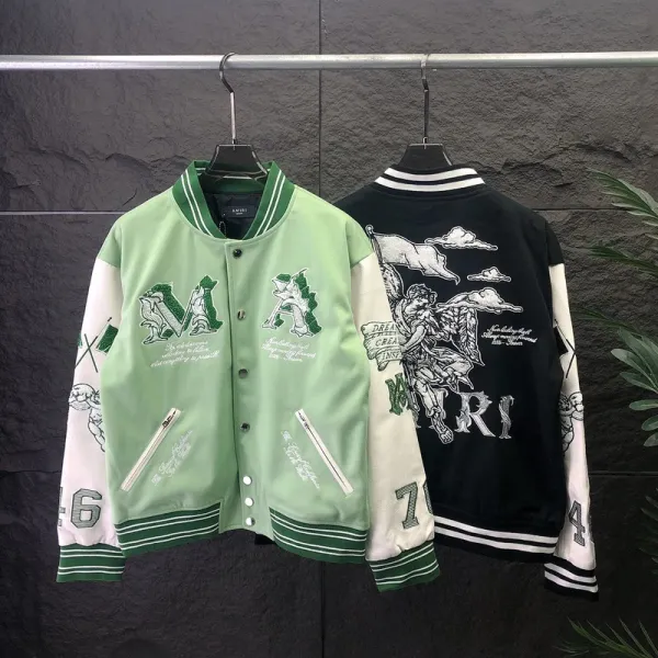 Amiri Varsity Jacket Green and Black Embroidered Graphic Bomber Jacket Outerwear - 1