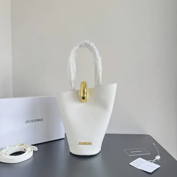 Jacquemus Le Chiquito White Bucket Bag with Gold Hardware Handbags - 1