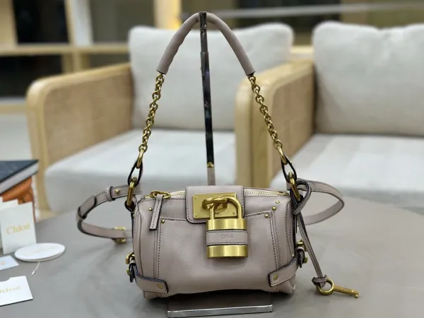 Chloé Padlock Mini Shoulder Bag Dusty Pink Leather with Gold Hardware - 1