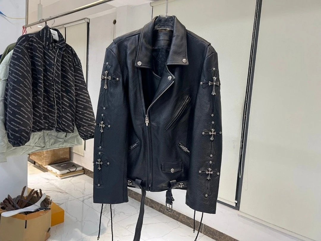 Chrome Hearts Cross-Embellished Black Leather Biker Jacket