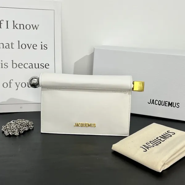 Jacquemus Le Chiquito White Bucket Bag with Gold Hardware Handbags - 9