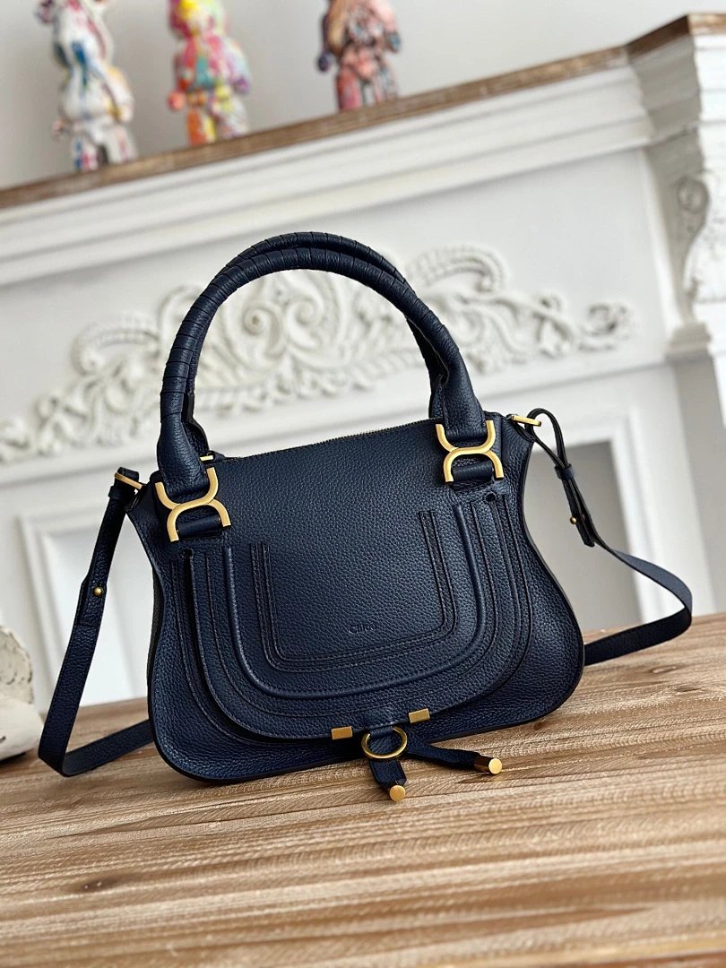 Chloé Marcie Small Navy Blue Leather Handbag