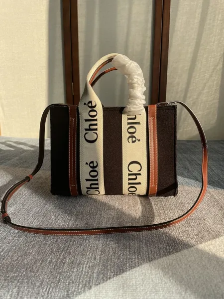 Chloé Woody Tote Bag Brown and Beige - 1