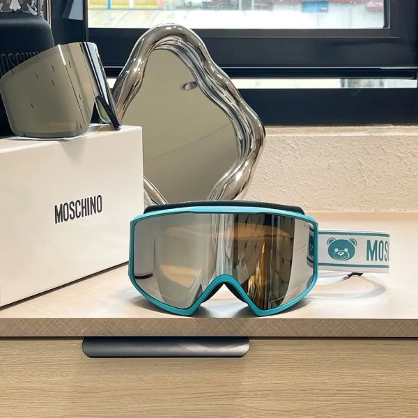 Moschino Bear Logo Ski Goggles Turquoise Mirror Lens Eyewear - 1