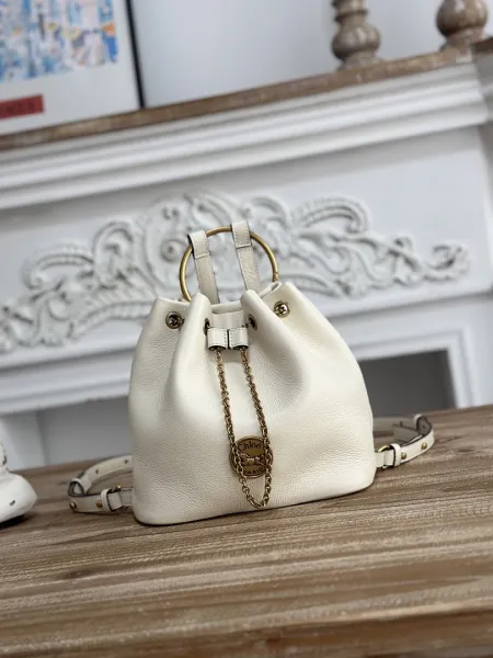 Chloé Woody Bucket Bag White Leather Handbags - 1