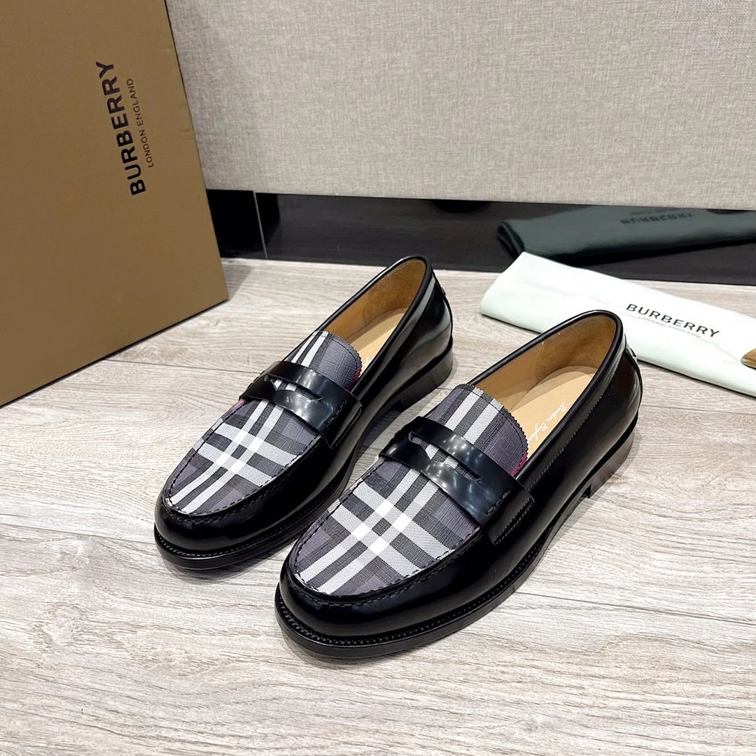 Burberry Croftwood Leather Penny Loafers Charcoal Check