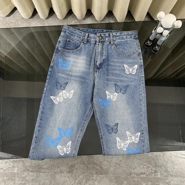 Design Butterfly Embroidered Straight-Leg Jeans Blue - 1