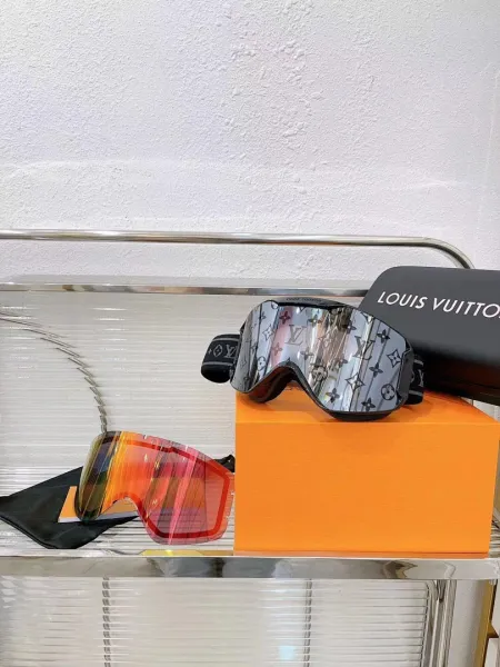 Louis Vuitton Monogram Ski Goggles Silver Mirror with Orange Lens Eyewear - 1