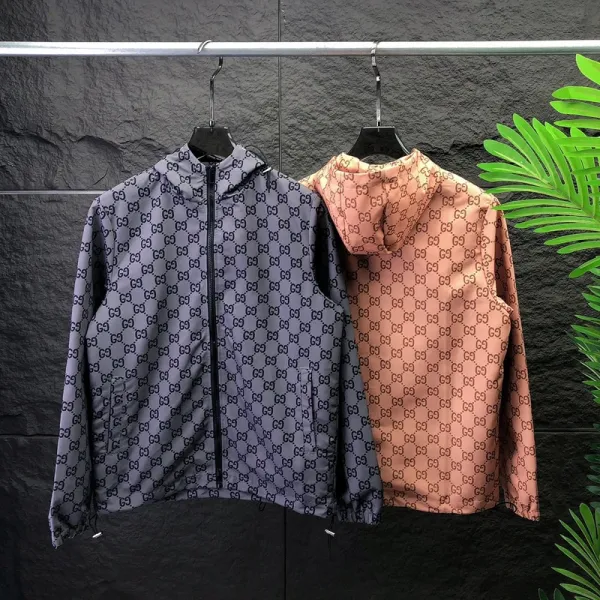 Gucci GG Monogram Windbreaker Jacket in Gray and Peach - 1