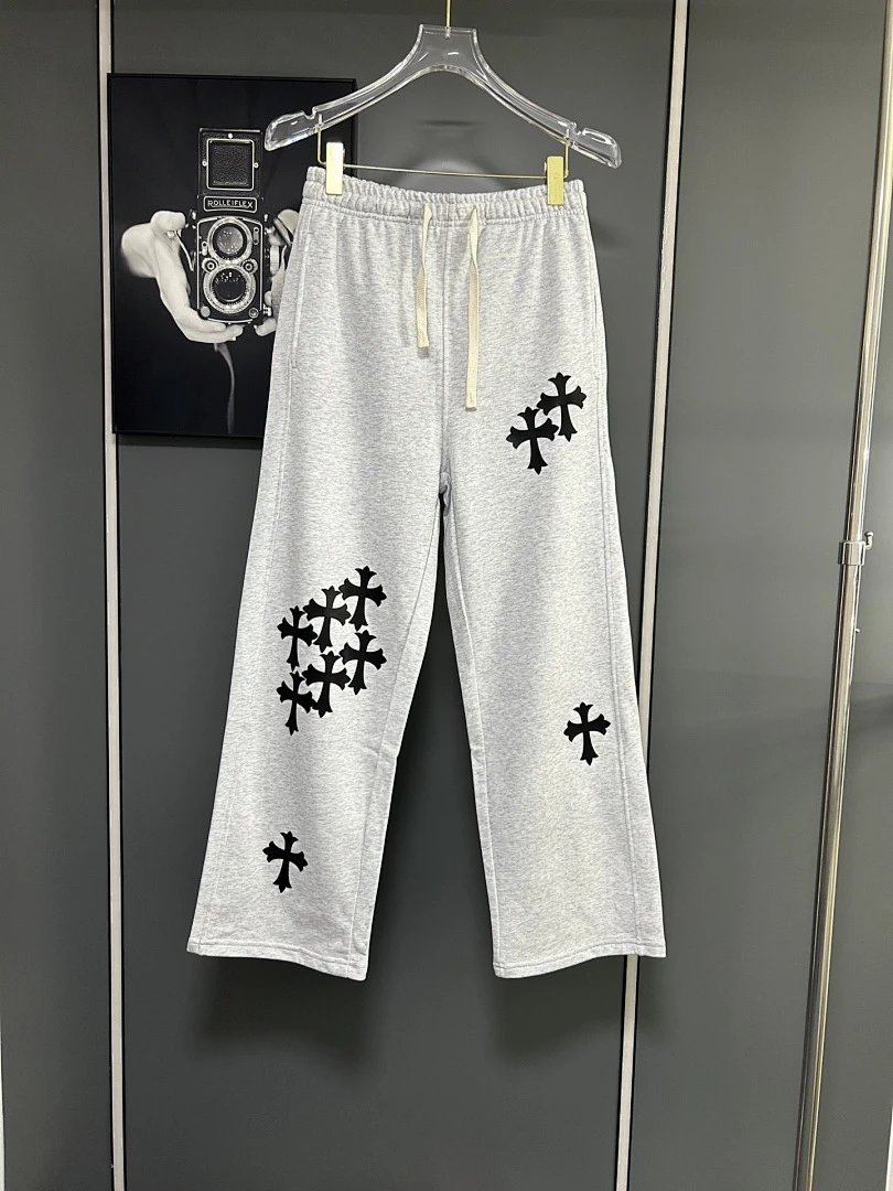 Chrome Hearts Cemetery Cross Patch Sweatpants Gray