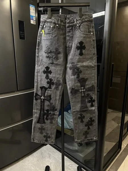 Design Lightning Patch Denim Jeans Gray - 8