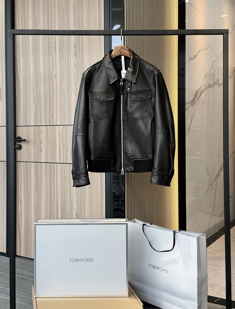 Gucci Leather Bomber Jacket Black with Red-Green Trim Outerwear - 3