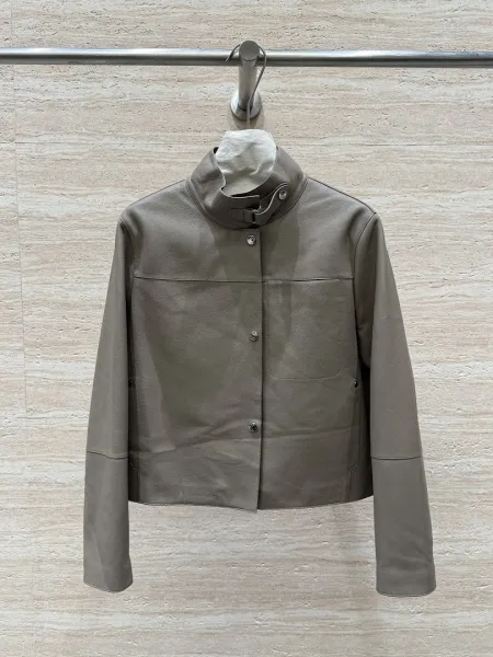 Design Leather Jacket with Ruched Hem and Flap Pockets Black - 10