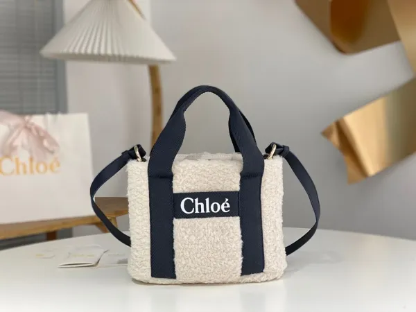 Chloé Woody Mini Bag Cream with Navy Stripes Handbag - 1
