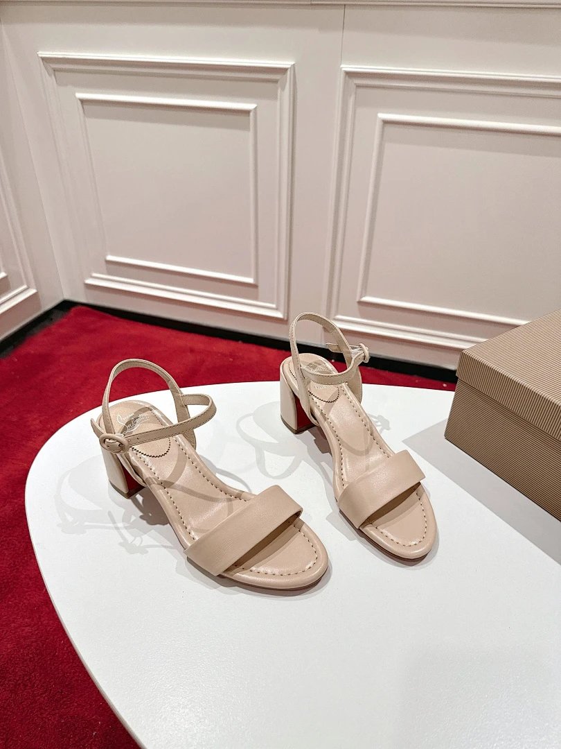 Christian Louboutin Miss Sab Leather Block Heel Sandals Beige